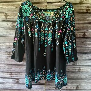 Collections Etc. Long-Sleeved Top Size M Black Geometric‎ Sequins NWT